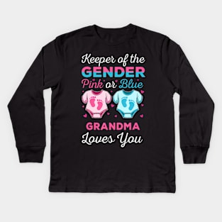 Keeper Of The Gender Grandma Loves You Baby Shower Family Kids Long Sleeve T-Shirt